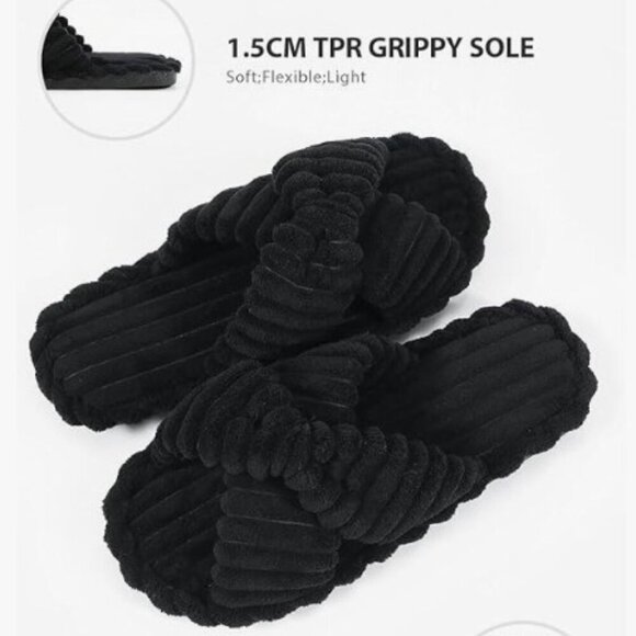 HOUSE SPA SLIPPERS FAUX FUR SLIPPERS , CROSS BANDS ANTI-SKID SOLE - Picture 5 of 10